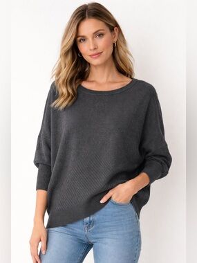 Vince Charcoal Gray Cropped Ribbed Knit Sweater